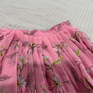 Chic Pink Floral Embroidered A-Line Skirt